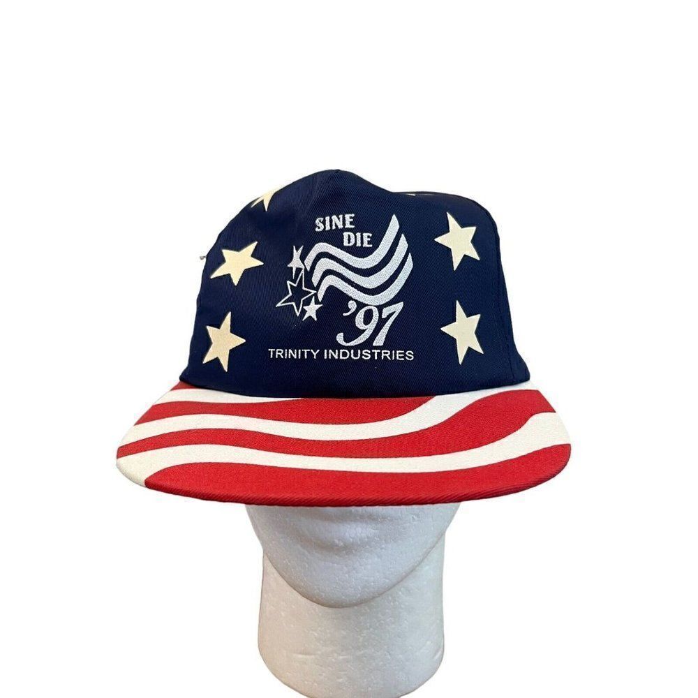 Vintage Trinity Industries Hat Cap Sine Die Snap Back OS 1997 Red White Blue